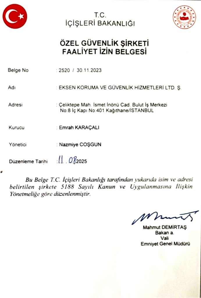 Eksen Güvenlik Faaliyet İzin Belgesi - Belge No 2520